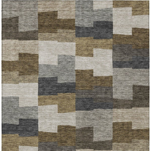 Homeroots 3' Stylish Beige Ivory And Brown Geometric Washable Area Rug For Indoor Outdoor Spaces 9' X 12' Polyester 580380