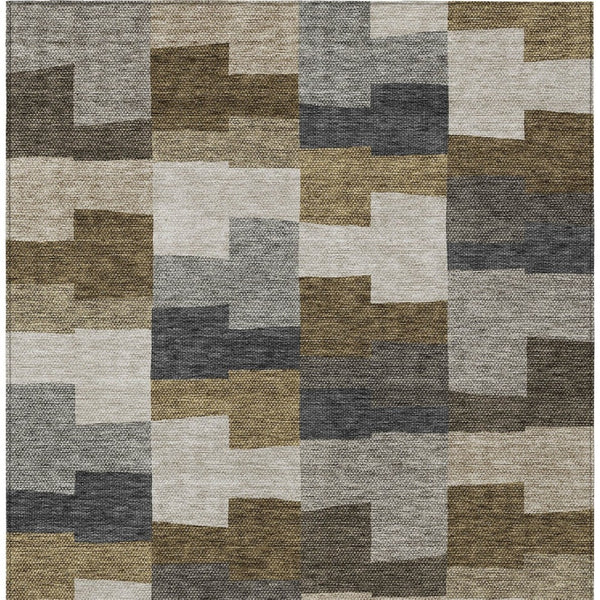 Homeroots 3' Stylish Beige Ivory And Brown Geometric Washable Area Rug For Indoor Outdoor Spaces 10' X 14' Polyester 580381