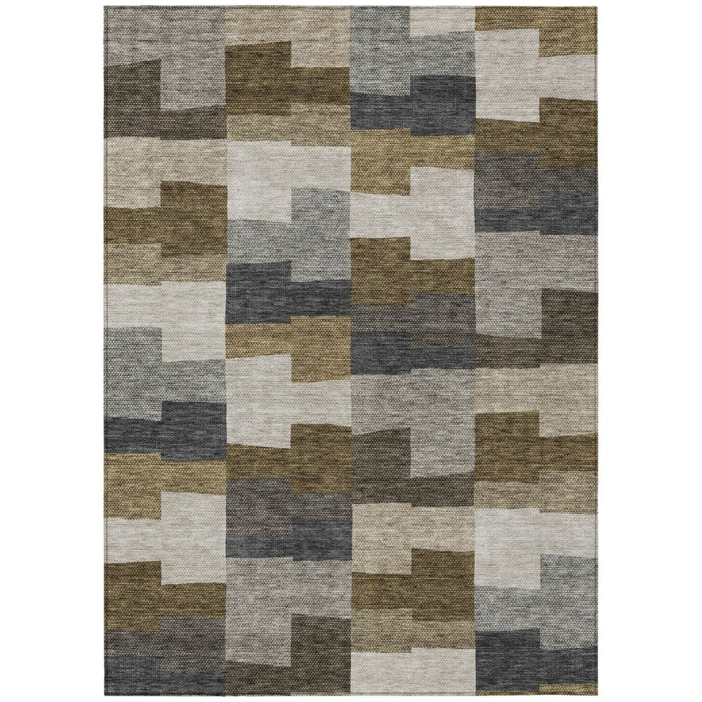 HomeRoots 5' Modern Brown Beige and Ivory Geometric Washable Area Rug for Indoor and Outdoor Spaces 10' X 14' 580381