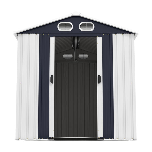 English Elm Campcraft 8x6 Outdoor Metal Storage Shed with Lockable Doors and Ventilation for Backyard White W1598S00045
