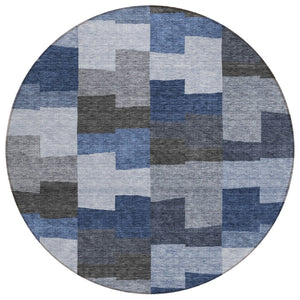 HomeRoots 5' Stylish Navy and Sky Blue Geometric Washable Area Rug for Indoor and Outdoor Spaces, Durable Design 8' Round 580384