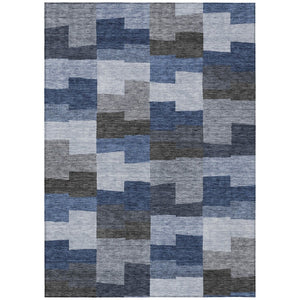 HomeRoots 9' Stylish Navy and Sky Blue Geometric Area Rug for Indoor and Outdoor Use, Machine Washable Design 9' X 12' 580386