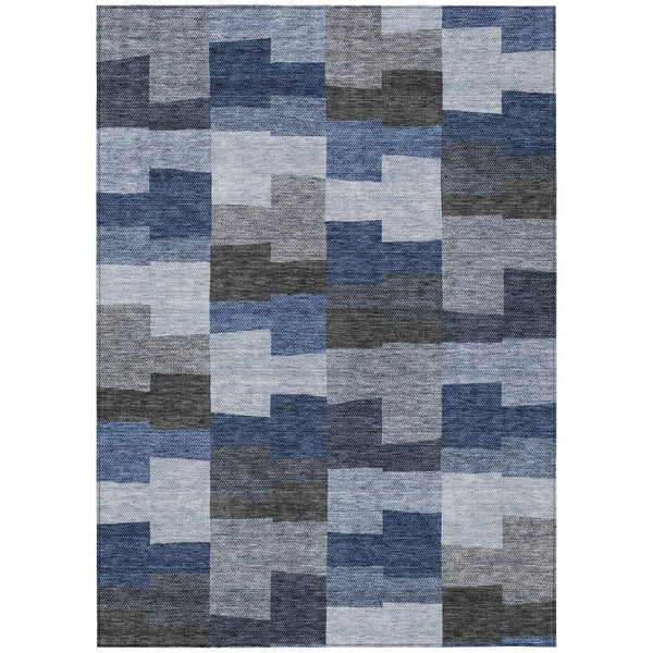 HomeRoots 9' Stylish Navy and Sky Blue Geometric Area Rug for Indoor and Outdoor Use, Machine Washable Design 9' X 12' 580386