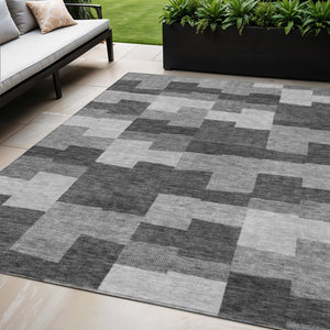 Homeroots 3' Stylish Beige Ivory And Brown Geometric Washable Area Rug For Indoor Outdoor Spaces 5' X 8' Polyester 580389