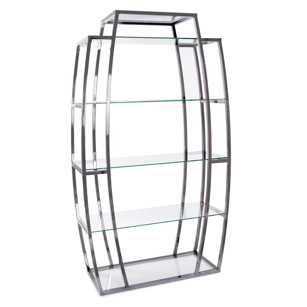 Howard Elliott Black Nickel Stainless Steel Etagere - Elegant Curved Design With Polished Finish And Glass Shelves Silver Stainless Steel 58039-howard-elliott