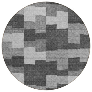 HomeRoots 5' Modern Geometric Indoor Outdoor Area Rug in Gray Silver Charcoal - Durable, Washable, Stylish Design 8' Round 580390