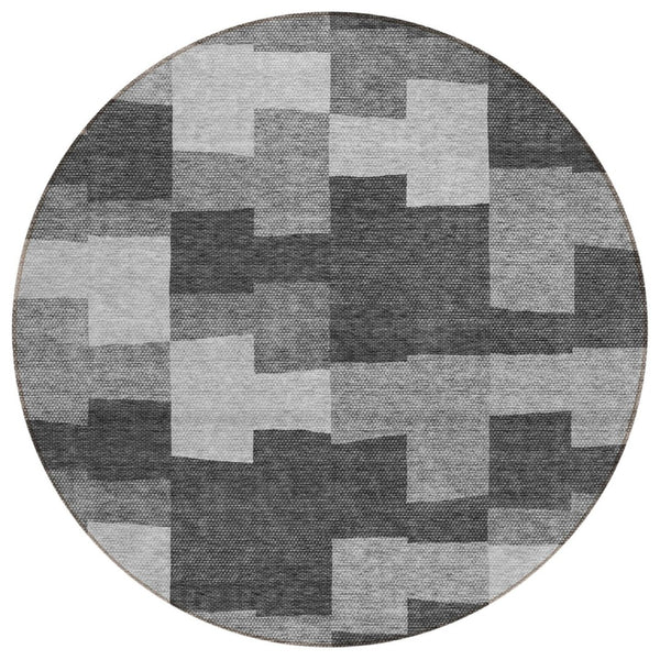 HomeRoots 5' Modern Geometric Indoor Outdoor Area Rug in Gray Silver Charcoal - Durable, Washable, Stylish Design 8' Round 580390