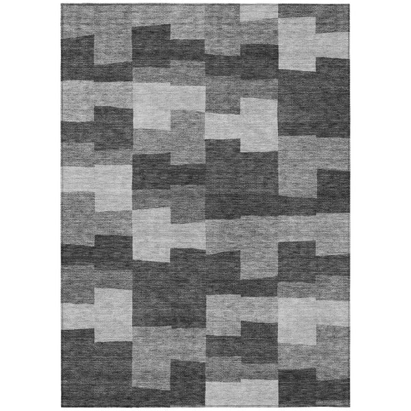 HomeRoots 9' Durable Geometric Area Rug in Gray, Silver, and Charcoal - Perfect for Indoor & Outdoor Spaces! 9' X 12' 580392