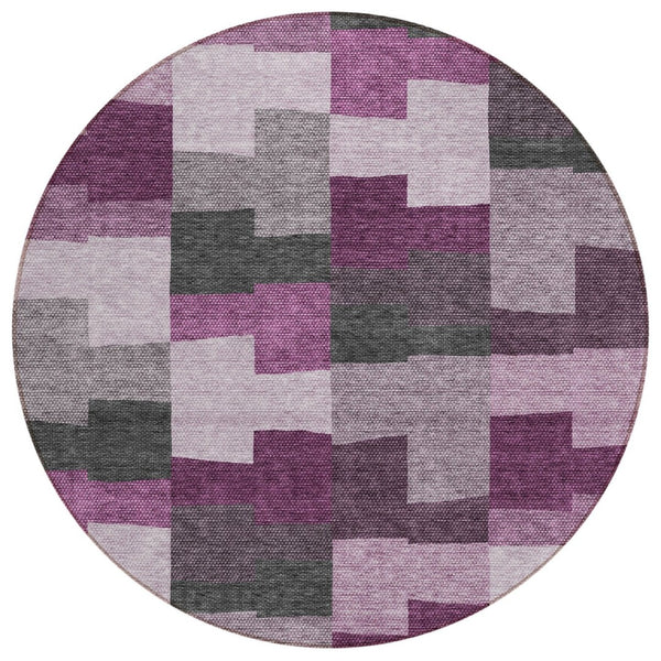 HomeRoots 5' Stylish Geometric Area Rug in Merlot Mauve & Charcoal - Durable, Washable Design for Indoors & Outdoors 8' Round 580396