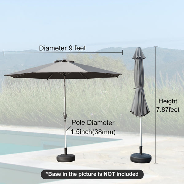English Elm 9FT Patio Umbrella with Crank & Tilt, 180G UV‑Resistant Waterproof Canopy, Wind‑Vent, 8 Ribs Gray W1859P195948