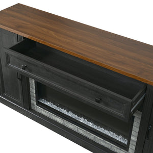 English Elm On-trend Farmhouse Electric Fireplace Console Walnut Veneer Media Cabinet for Living Room Black N721S000069B
