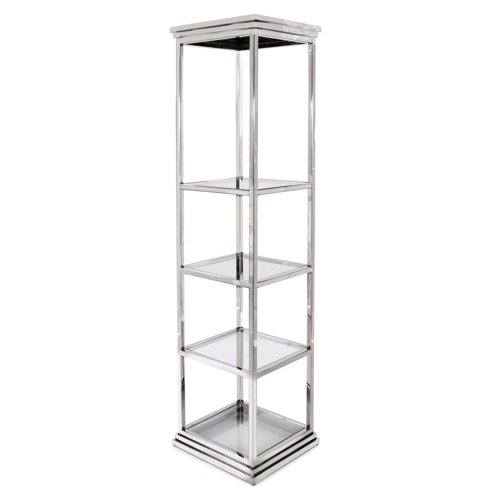 Howard Elliott Stainless Steel Etagere - Modern Minimalist Shelf With Polished Silver Frame & Tempered Glass Surfaces Silver Stainless Steel 58040-howard-elliott