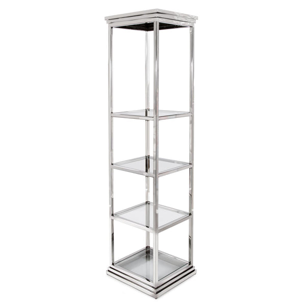 Howard Elliott Stainless Steel Etagere - Modern Minimalist Shelf With Polished Silver Frame & Tempered Glass Surfaces Silver Stainless Steel 58040-howard-elliott