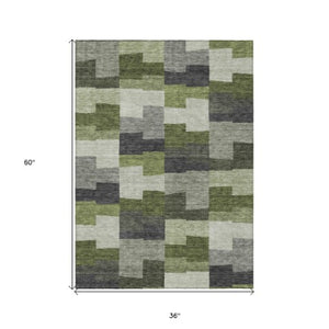 Homeroots 3' Stylish Beige Ivory And Brown Geometric Washable Area Rug For Indoor Outdoor Spaces 3' X 5' Polyester 580400