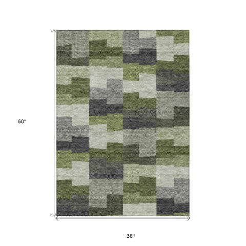 Homeroots 3' Stylish Beige Ivory And Brown Geometric Washable Area Rug For Indoor Outdoor Spaces 3' X 5' Polyester 580400