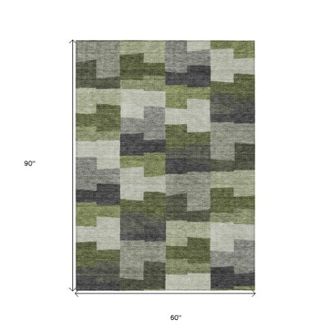 Homeroots 3' Stylish Beige Ivory And Brown Geometric Washable Area Rug For Indoor Outdoor Spaces 5' X 8' Polyester 580401
