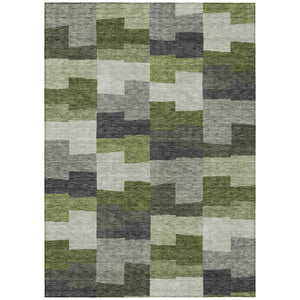 HomeRoots 9' Olive Green Geometric Area Rug - Durable, Washable Indoor/Outdoor Design for Elegant Spaces 9' X 12' 580404