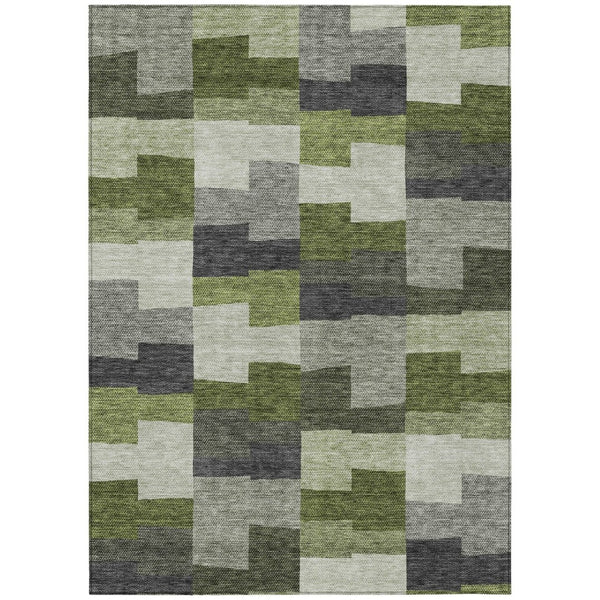 HomeRoots 9' Olive Green Geometric Area Rug - Durable, Washable Indoor/Outdoor Design for Elegant Spaces 9' X 12' 580404