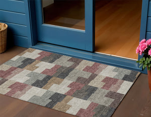 Homeroots 3' Stylish Beige Ivory And Brown Geometric Washable Area Rug For Indoor Outdoor Spaces 3' X 5' Polyester 580406