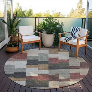 Homeroots 3' Stylish Beige Ivory And Brown Geometric Washable Area Rug For Indoor Outdoor Spaces 8' Round Polyester 580408