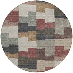 Homeroots 3' Stylish Beige Ivory And Brown Geometric Washable Area Rug For Indoor Outdoor Spaces 8' Round Polyester 580408