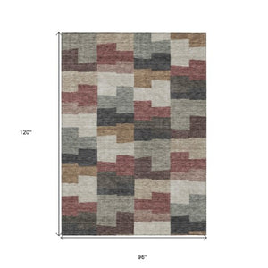 Homeroots 3' Stylish Beige Ivory And Brown Geometric Washable Area Rug For Indoor Outdoor Spaces 8' X 10' Polyester 580409