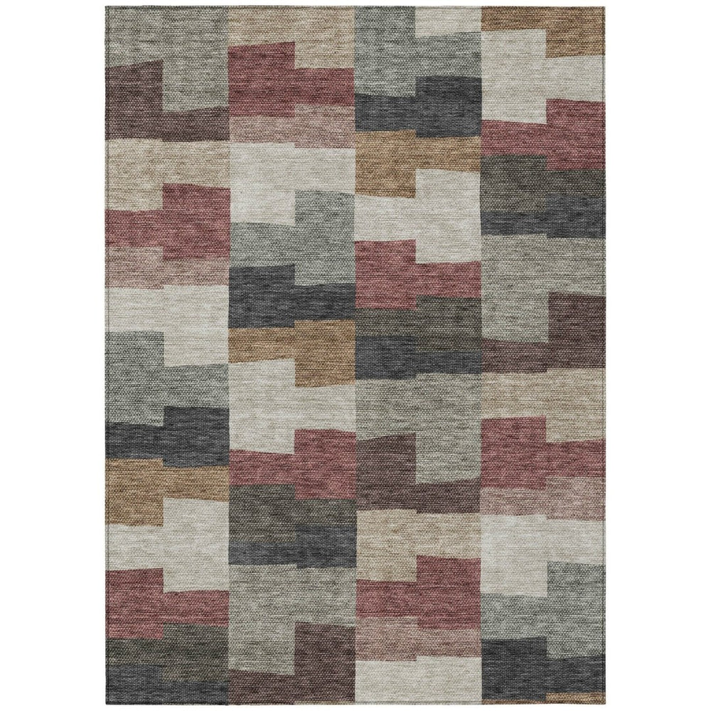 HomeRoots 5' Vibrant Orange Copper Charcoal Geometric Area Rug – Durable, Washable, Indoor/Outdoor Style 10' X 14' 580411