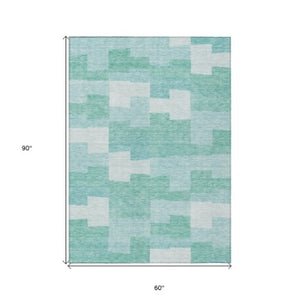 Homeroots 3' Stylish Beige Ivory And Brown Geometric Washable Area Rug For Indoor Outdoor Spaces 5' X 8' Polyester 580413