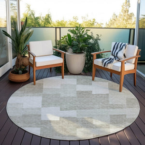 Homeroots 3' Stylish Beige Ivory And Brown Geometric Washable Area Rug For Indoor Outdoor Spaces 8' Round Polyester 580420