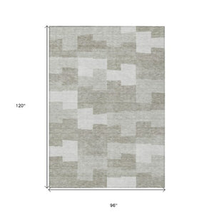 Homeroots 3' Stylish Beige Ivory And Brown Geometric Washable Area Rug For Indoor Outdoor Spaces 8' X 10' Polyester 580421