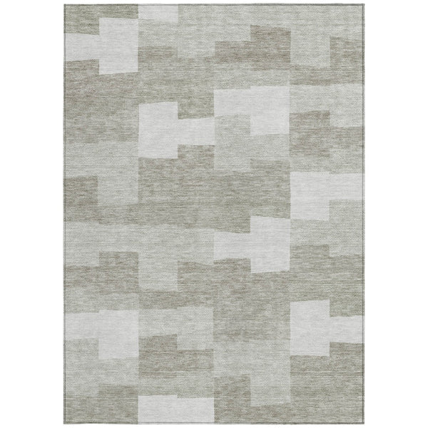 Homeroots 3' Stylish Beige Ivory And Brown Geometric Washable Area Rug For Indoor Outdoor Spaces 10' X 14' Polyester 580423