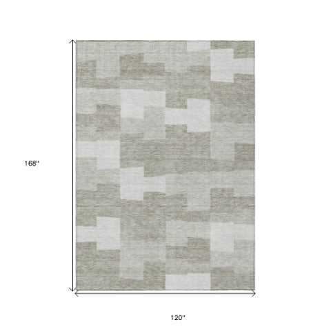 Homeroots 3' Stylish Beige Ivory And Brown Geometric Washable Area Rug For Indoor Outdoor Spaces 10' X 14' Polyester 580423