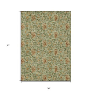 Homeroots 3' Green Floral Washable Area Rug - Stain Resistant, Durable Design For Indoor & Outdoor Spaces 3' X 5' Polyester 580424