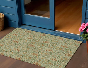 Homeroots 3' Green Floral Washable Area Rug - Stain Resistant, Durable Design For Indoor & Outdoor Spaces 3' X 5' Polyester 580424