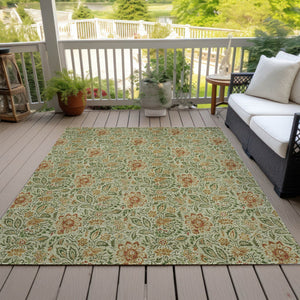 Homeroots 3' Green Floral Washable Area Rug - Stain Resistant, Durable Design For Indoor & Outdoor Spaces 3' X 5' Polyester 580424