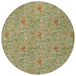 Homeroots 3' Green Floral Washable Area Rug - Stain Resistant, Durable Design For Indoor & Outdoor Spaces 8' Round Polyester 580426