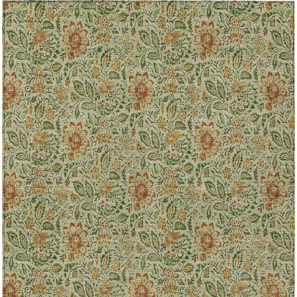 Homeroots 3' Green Floral Washable Area Rug - Stain Resistant, Durable Design For Indoor & Outdoor Spaces 8' X 10' Polyester 580427