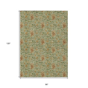 Homeroots 3' Green Floral Washable Area Rug - Stain Resistant, Durable Design For Indoor & Outdoor Spaces 8' X 10' Polyester 580427