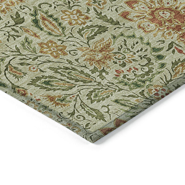 Homeroots 3' Green Floral Washable Area Rug - Stain Resistant, Durable Design For Indoor & Outdoor Spaces 8' X 10' Polyester 580427