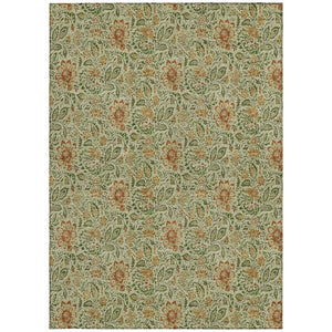Homeroots 3' Green Floral Washable Area Rug - Stain Resistant, Durable Design For Indoor & Outdoor Spaces 9' X 12' Polyester 580428