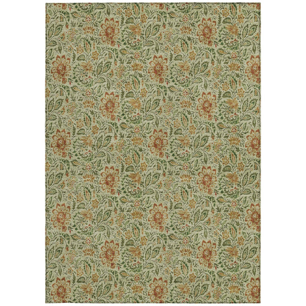 Homeroots 3' Green Floral Washable Area Rug - Stain Resistant, Durable Design For Indoor & Outdoor Spaces 9' X 12' Polyester 580428