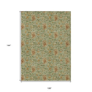 Homeroots 3' Green Floral Washable Area Rug - Stain Resistant, Durable Design For Indoor & Outdoor Spaces 9' X 12' Polyester 580428