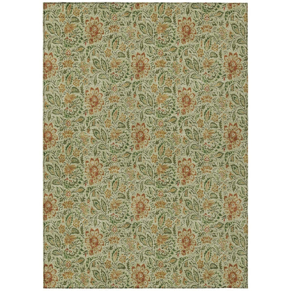 HomeRoots 9' Washable Floral Area Rug in Green, Copper & Sage - Durable, Stain-Resistant Indoor/Outdoor Design 9' X 12' 580428