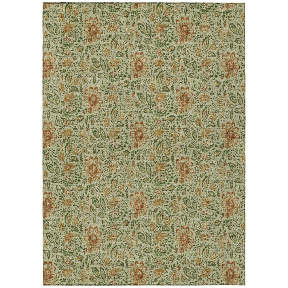HomeRoots 5' Timeless Floral Area Rug in Green, Copper & Sage - Durable, Washable for Indoor & Outdoor Use 10' X 14' 580429