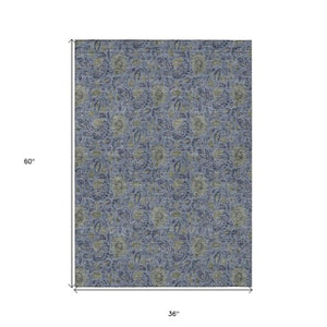 Homeroots 3' Green Floral Washable Area Rug - Stain Resistant, Durable Design For Indoor & Outdoor Spaces 3' X 5' Polyester 580430