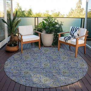 Homeroots 3' Green Floral Washable Area Rug - Stain Resistant, Durable Design For Indoor & Outdoor Spaces 8' Round Polyester 580432