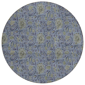 HomeRoots 5' Denim Blue Floral Area Rug - Stylish, Stain-Resistant & Machine Washable for Indoor/Outdoor Use 8' Round 580432