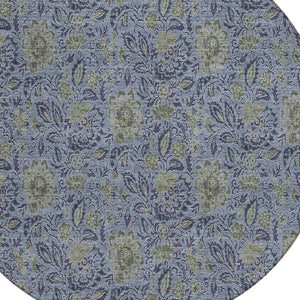 Homeroots 3' Green Floral Washable Area Rug - Stain Resistant, Durable Design For Indoor & Outdoor Spaces 8' Round Polyester 580432