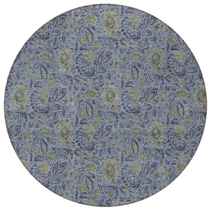 Homeroots 3' Green Floral Washable Area Rug - Stain Resistant, Durable Design For Indoor & Outdoor Spaces 8' Round Polyester 580432