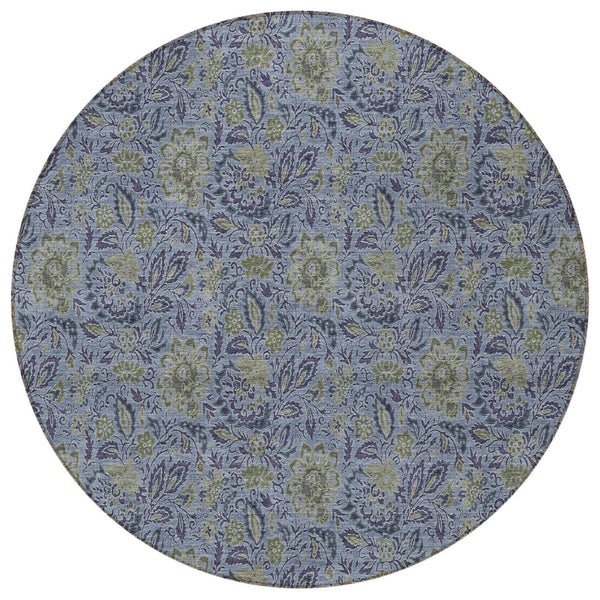 Homeroots 3' Green Floral Washable Area Rug - Stain Resistant, Durable Design For Indoor & Outdoor Spaces 8' Round Polyester 580432